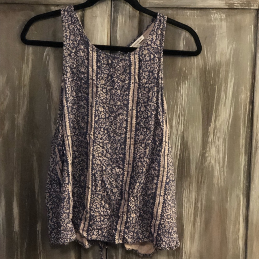 Blue and cream patterned tank top